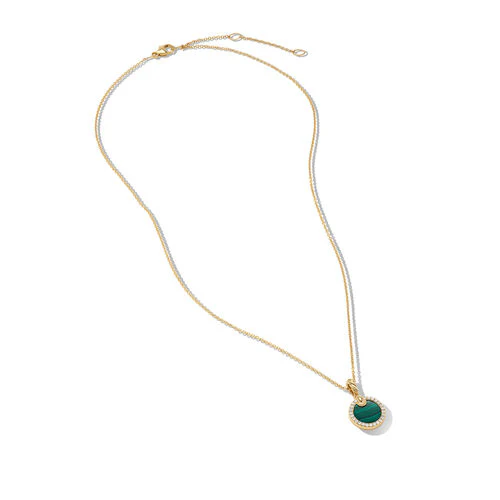 Petite DY Elements Pendant Necklace in 18K Yellow Gold with Malachite and Pavé Diamonds - Image 2