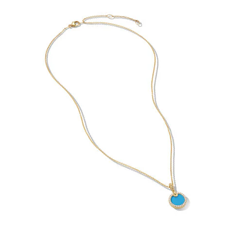 Petite DY Elements Pendant Necklace in 18K Yellow Gold with Turquoise and Pavé Diamonds - Image 2