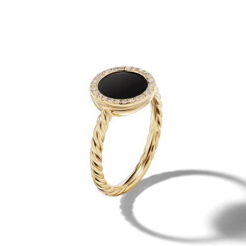 Petite DY Elements Ring in 18K Yellow Gold with Black Onyx and Pavé Diamonds, Size 6 - Image 3