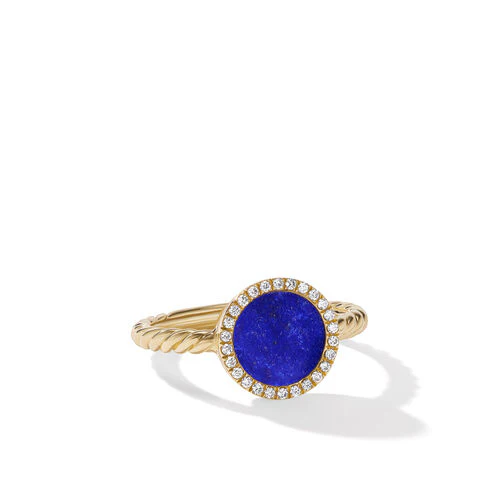 Petite DY Elements Ring in 18K Yellow Gold with Lapis and Pavé Diamonds, Size 6 - Image 2