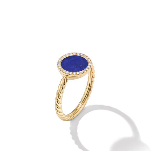 Petite DY Elements Ring in 18K Yellow Gold with Lapis and Pavé Diamonds, Size 6 - Image 3