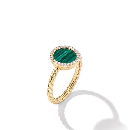 Petite DY Elements Ring in 18K Yellow Gold with Malachite and Pavé Diamonds, Size 6 - Image 2