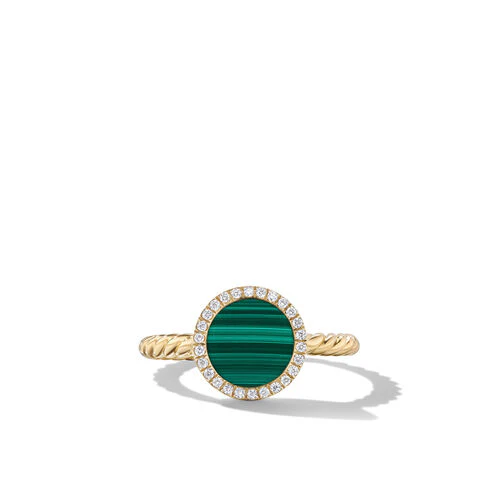 Petite DY Elements Ring in 18K Yellow Gold with Malachite and Pavé Diamonds, Size 6 - Image 3