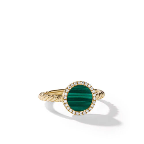 Petite DY Elements Ring in 18K Yellow Gold with Malachite and Pavé Diamonds, Size 7 - Image 2