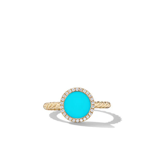 Petite DY Elements Ring in 18K Yellow Gold with Turquoise and Pavé Diamonds, Size 7