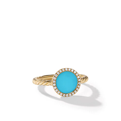 Petite DY Elements Ring in 18K Yellow Gold with Turquoise and Pavé Diamonds, Size 7 - Image 2