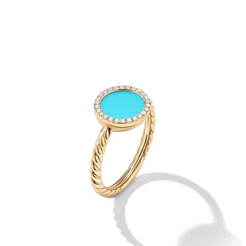 Petite DY Elements Ring in 18K Yellow Gold with Turquoise and Pavé Diamonds, Size 7 - Image 3