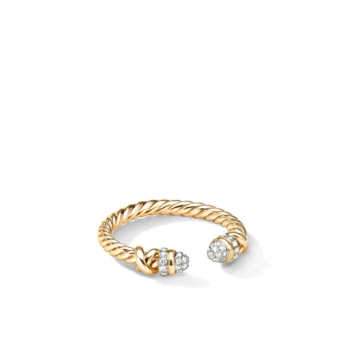 Petite Helena Open Ring in 18K Yellow Gold with Pavé Diamonds