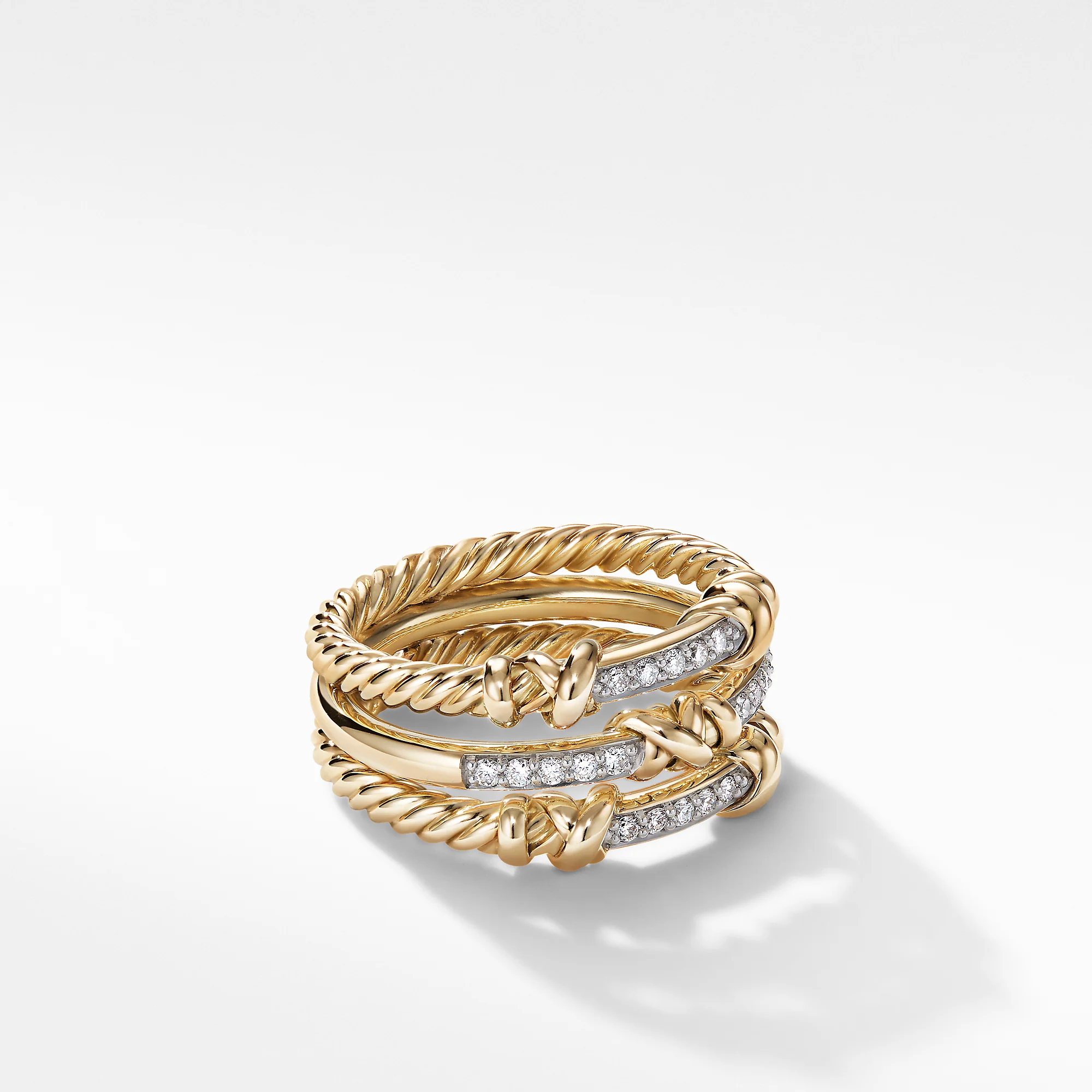 Petite Helena Three Row Ring in 18K Yellow Gold with Diamonds, Size 7