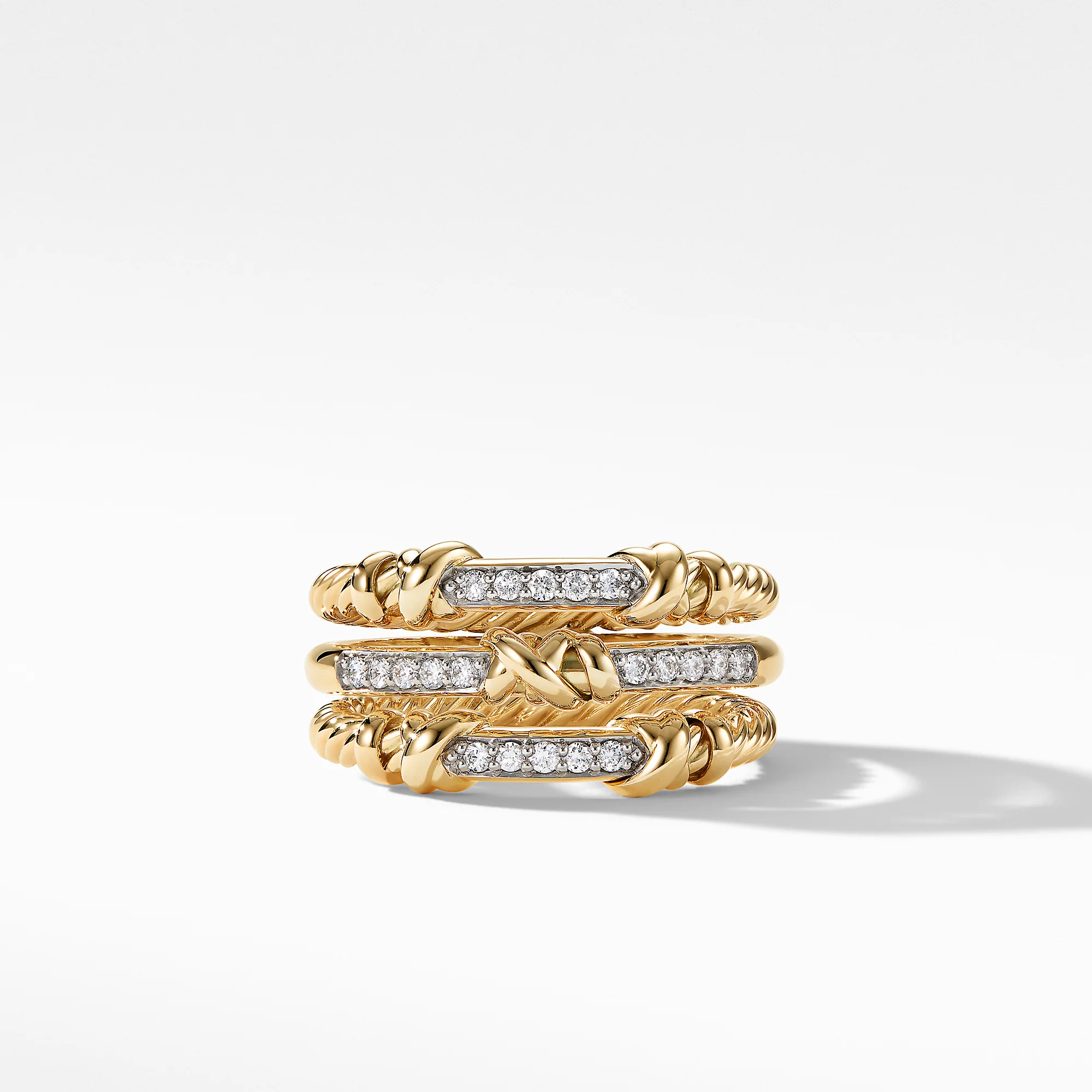 Petite Helena Three Row Ring in 18K Yellow Gold with Diamonds, Size 7 - Image 2