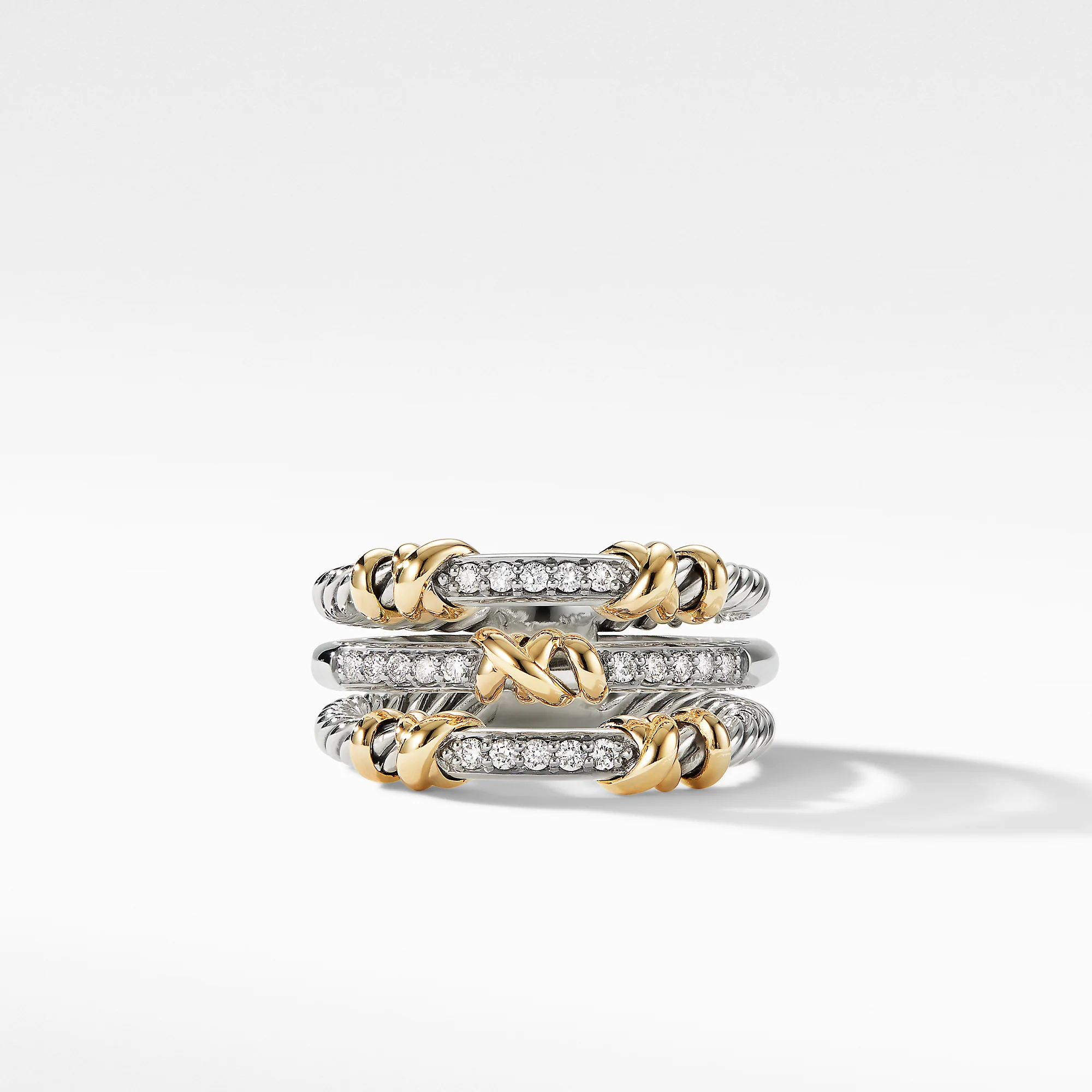 Petite Helena Three Row Ring in Sterling Silver and 18K Yellow Gold with Diamonds, Size 7 - Image 2