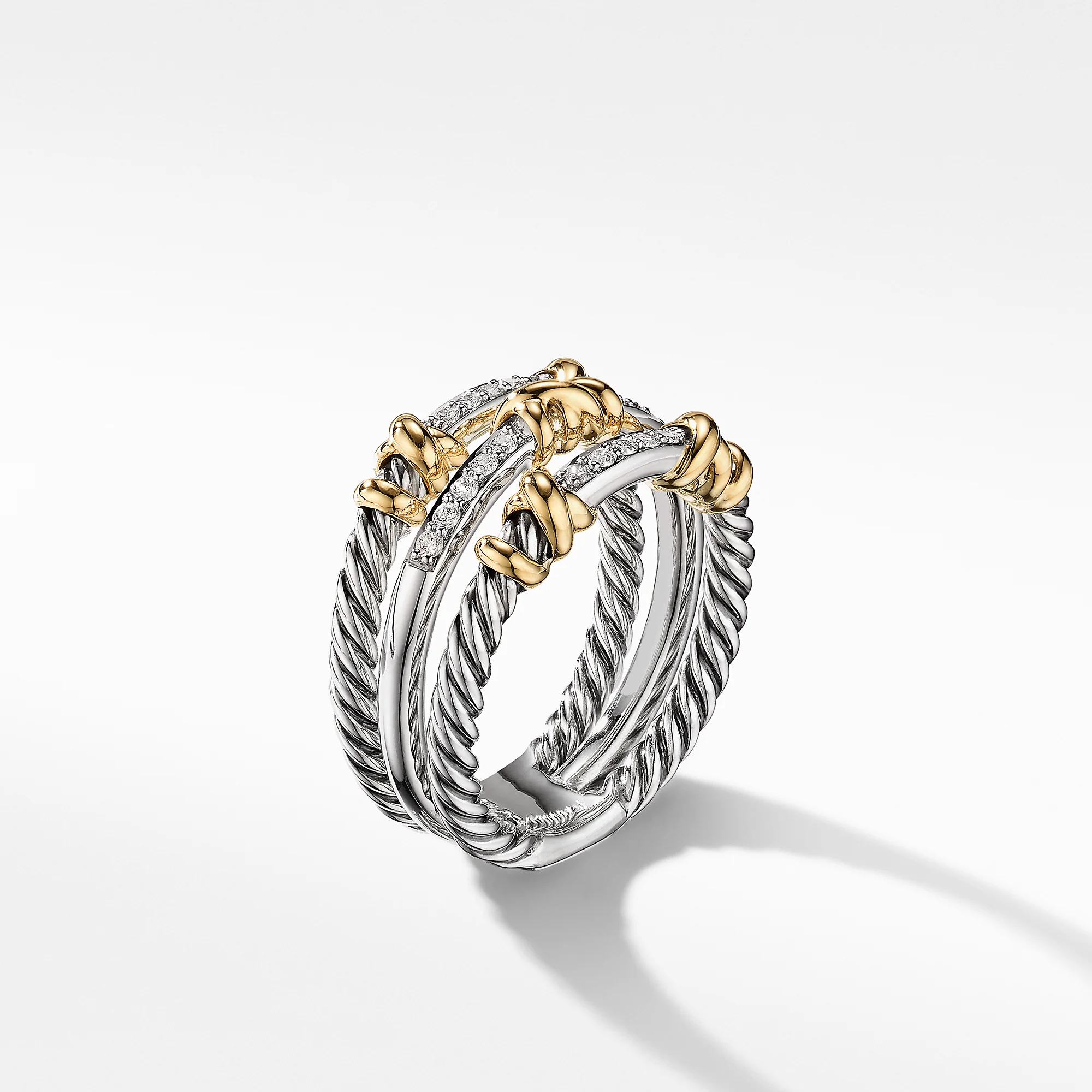 Petite Helena Three Row Ring in Sterling Silver and 18K Yellow Gold with Diamonds, Size 7 - Image 3
