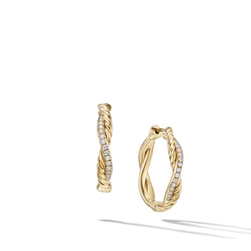 Petite Infinity Hoop Earrings in 18K Yellow Gold with Pavé Diamonds