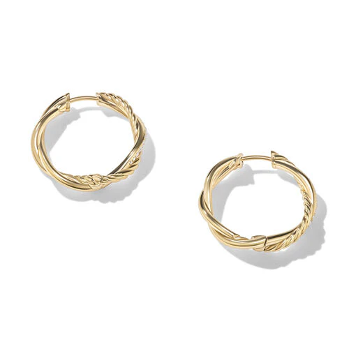 Petite Infinity Hoop Earrings in 18K Yellow Gold with Pavé Diamonds - Image 2