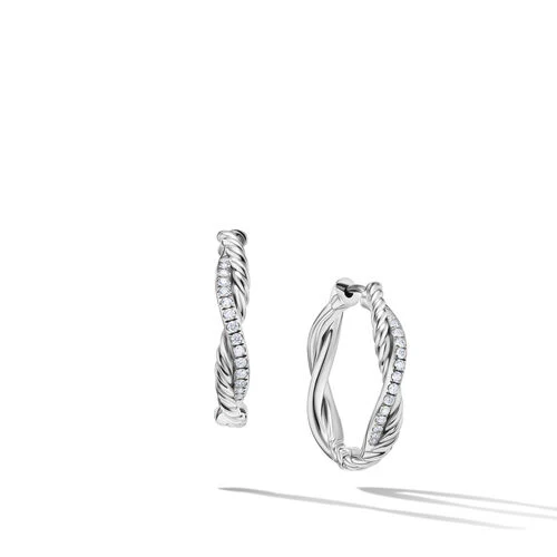 Petite Infinity Hoop Earrings in Sterling Silver with Pavé Diamonds
