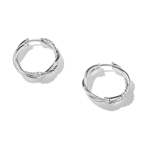 Petite Infinity Hoop Earrings in Sterling Silver with Pavé Diamonds - Image 2