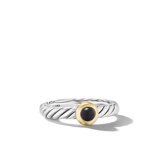 Petite Modern Cable Ring in Sterling Silver with 14K Yellow Gold and Black Onyx, Size 5
