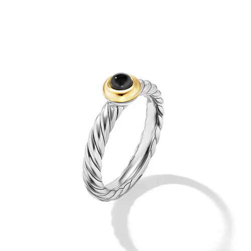 Petite Modern Cable Ring in Sterling Silver with 14K Yellow Gold and Black Onyx, Size 5 - Image 2