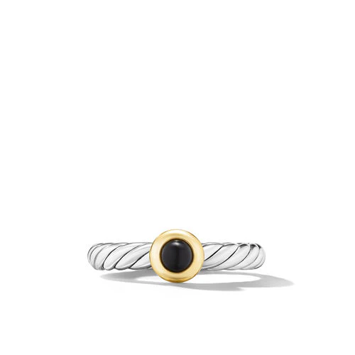 Petite Modern Cable Ring in Sterling Silver with 14K Yellow Gold and Black Onyx, Size 5 - Image 3