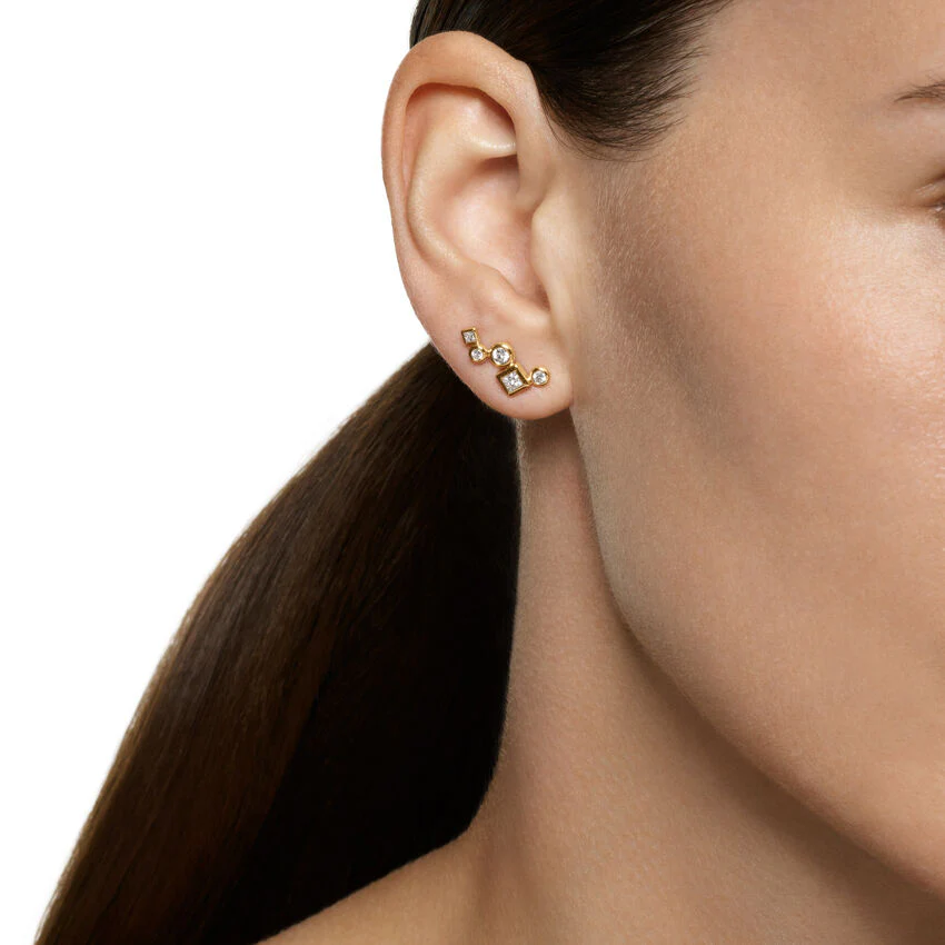 Petite Modern Renaissance Climber Earrings in 18K Yellow Gold with Diamonds, 15mm - Image 4