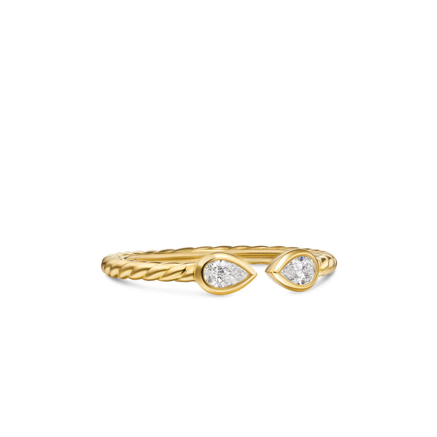 Petite Modern Renaissance Open Pear Ring in 18K Yellow Gold with Diamonds, 3.7mm, Size 6