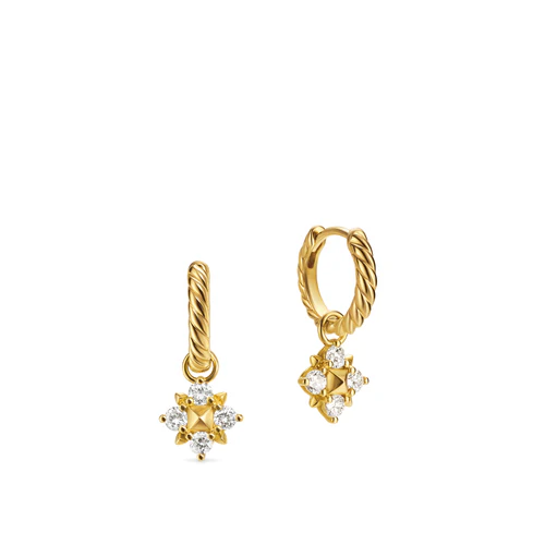 Petite Modern Renaissance Pyramid Drop Earrings in 18K Yellow Gold with Diamonds - Image 2
