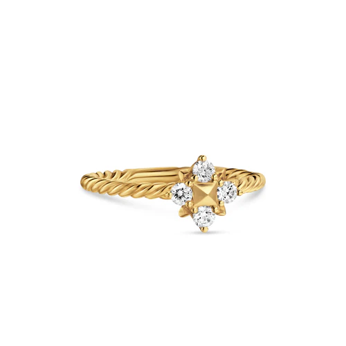 Petite Modern Renaissance Pyramid Ring in 18K Yellow Gold with Diamonds, Size 6 - Image 2