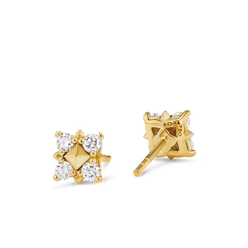 Petite Modern Renaissance Pyramid Stud Earrings in 18K Yellow Gold with Diamonds, 8mm - Image 2