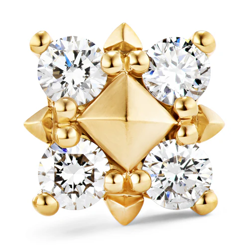Petite Modern Renaissance Pyramid Stud Earrings in 18K Yellow Gold with Diamonds, 8mm - Image 3