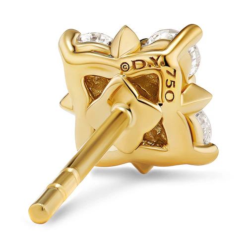 Petite Modern Renaissance Pyramid Stud Earrings in 18K Yellow Gold with Diamonds, 8mm - Image 4