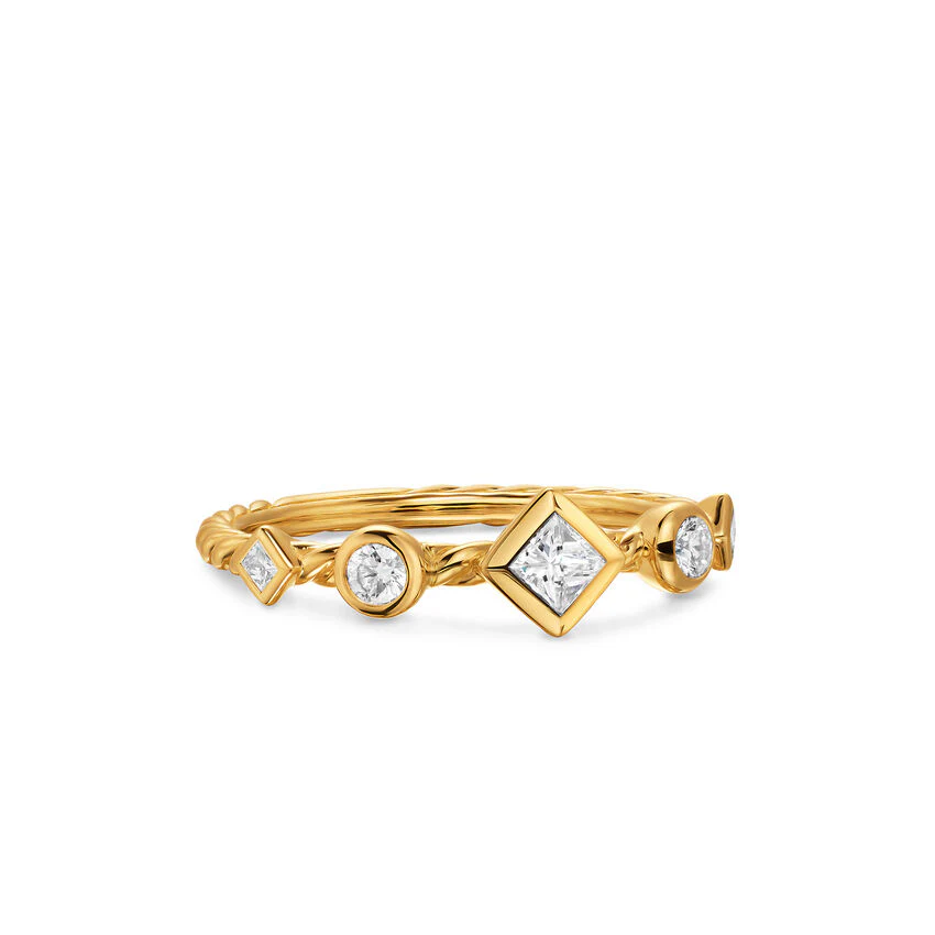 Petite Modern Renaissance Ring in 18K Yellow Gold with Diamonds, 6.4mm, Size 7