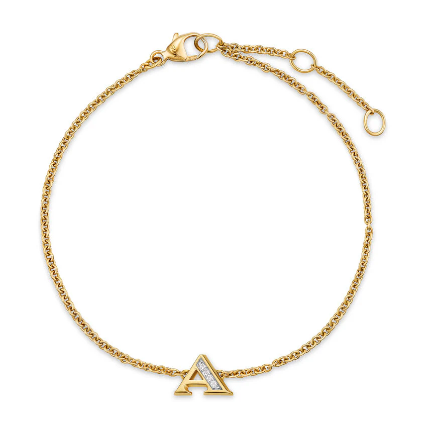 Petite Pavé Initial Chain Bracelet in 18K Yellow Gold with Diamond A - Image 2