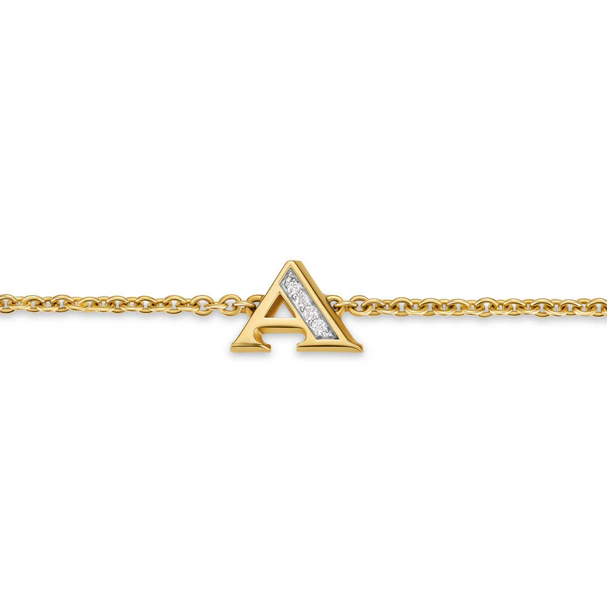 Petite Pavé Initial Chain Bracelet in 18K Yellow Gold with Diamond A - Image 3