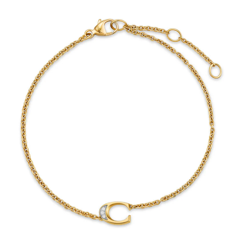 Petite Pavé Initial Chain Bracelet in 18K Yellow Gold with Diamond C - Image 2