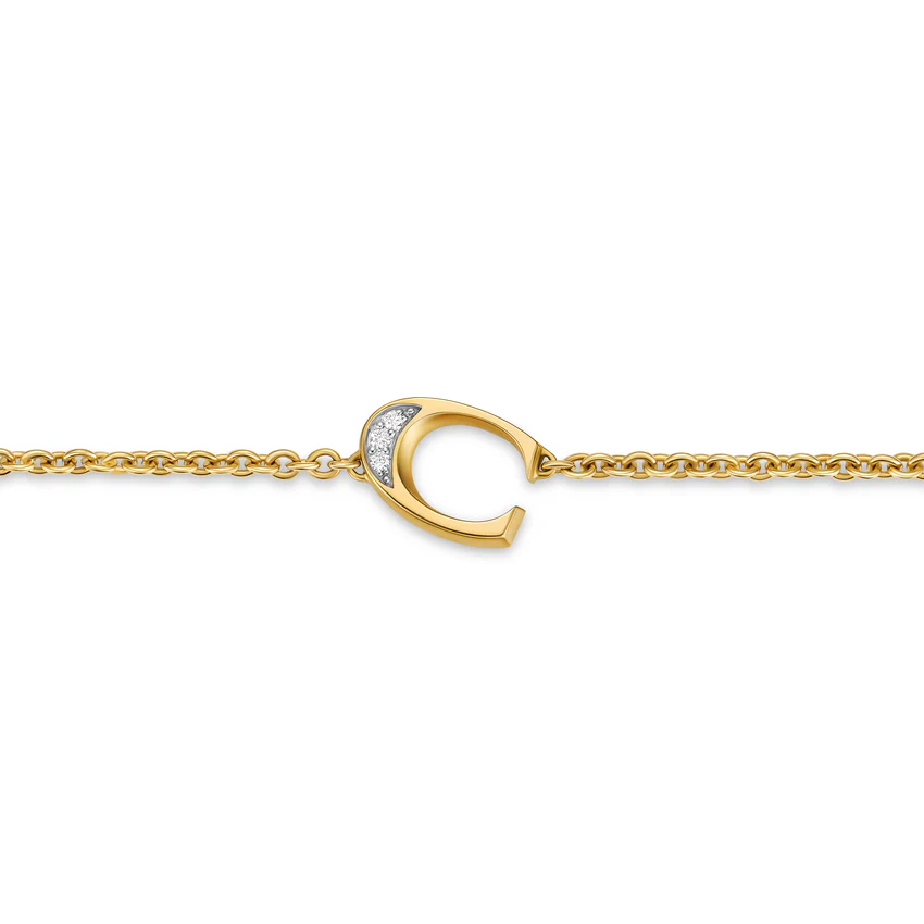 Petite Pavé Initial Chain Bracelet in 18K Yellow Gold with Diamond C - Image 3
