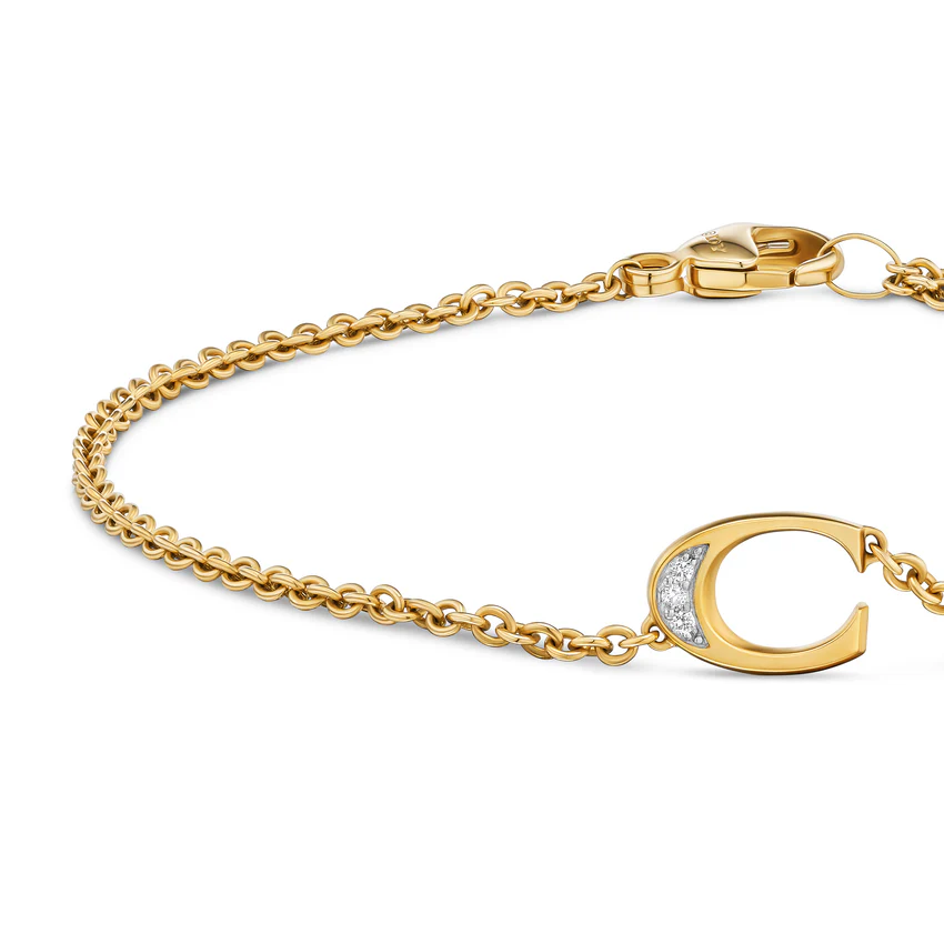 Petite Pavé Initial Chain Bracelet in 18K Yellow Gold with Diamond C - Image 4