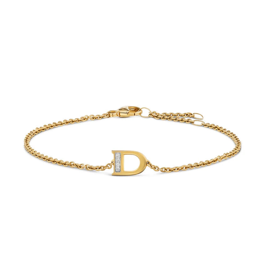 Petite Pavé Initial Chain Bracelet in 18K Yellow Gold with Diamond D