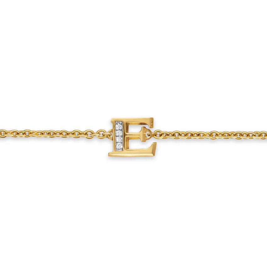 Petite Pavé Initial Chain Bracelet in 18K Yellow Gold with Diamond E - Image 3