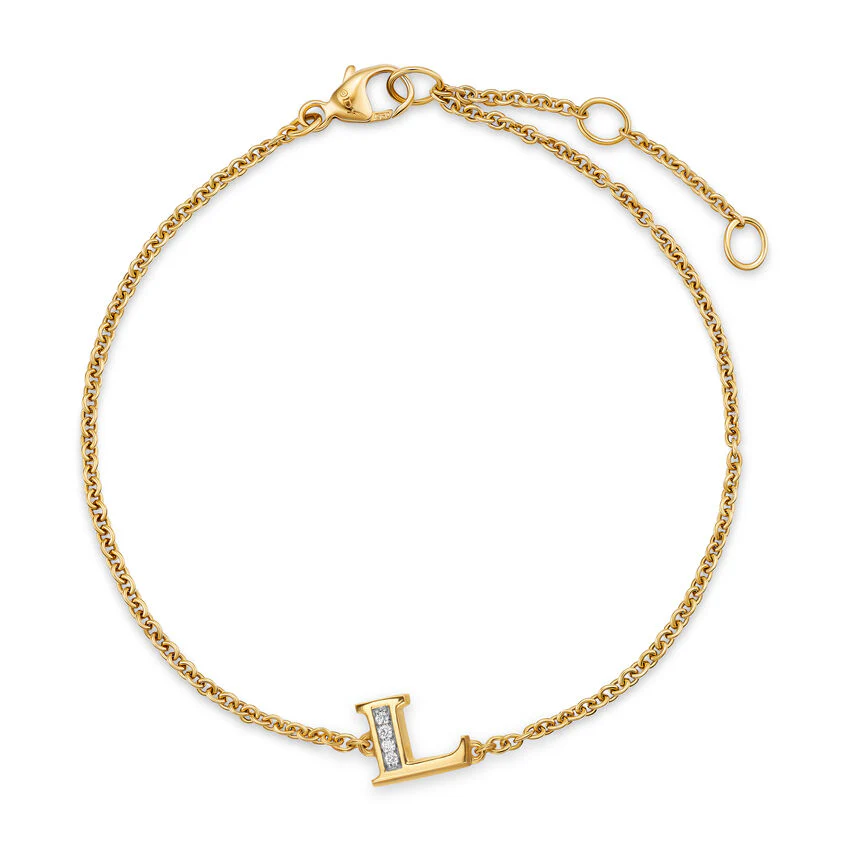 Petite Pavé Initial Chain Bracelet in 18K Yellow Gold with Diamond L - Image 2