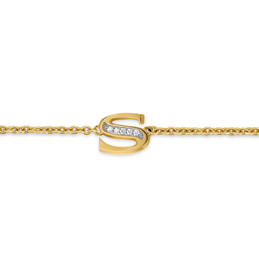 Petite Pavé Initial Chain Bracelet in 18K Yellow Gold with Diamond S - Image 3