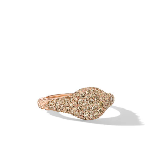 Petite Pavé Pinky Ring in 18K Rose Gold with Cognac Diamonds, Size 3.5
