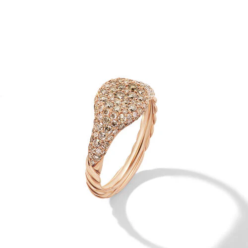 Petite Pavé Pinky Ring in 18K Rose Gold with Cognac Diamonds, Size 3.5 - Image 2