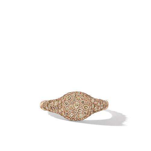 Petite Pavé Pinky Ring in 18K Rose Gold with Cognac Diamonds, Size 3.5 - Image 3