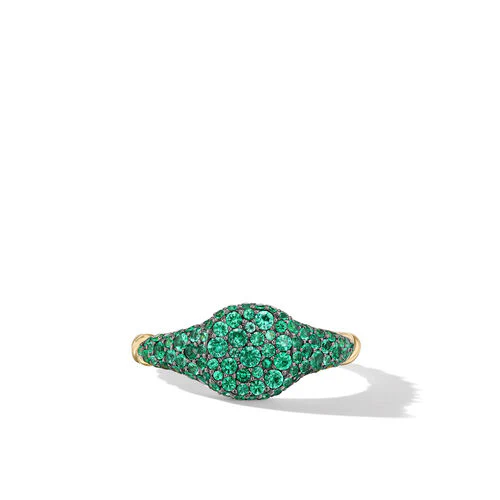 Petite Pavé Pinky Ring in 18K Yellow Gold with Emeralds, Size 3.5 - Image 3