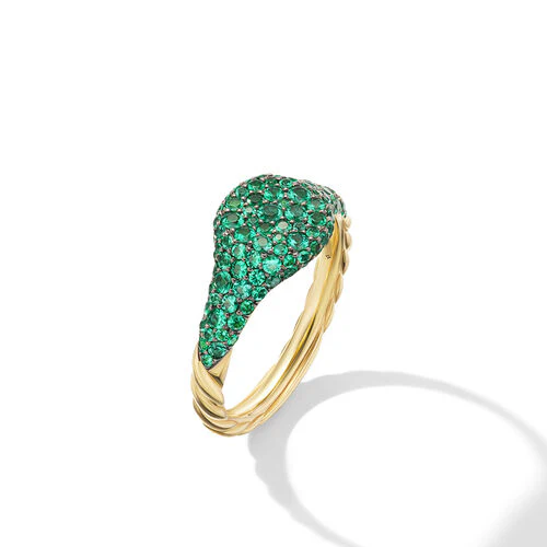 Petite Pavé Pinky Ring in 18K Yellow Gold with Emeralds, Size 4 - Image 2