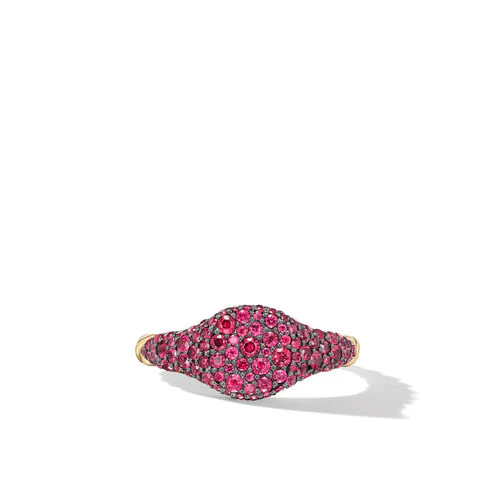 Petite Pavé Pinky Ring in 18K Yellow Gold with Red Rubies, Size 3.5 - Image 3