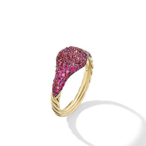 Petite Pavé Pinky Ring in 18K Yellow Gold with Red Rubies, Size 4 - Image 2