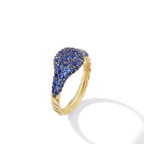 Petite Pavé Pinky Ring in 18K Yellow Gold with Sapphires, Size 3.5 - Image 2
