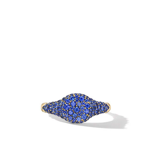 Petite Pavé Pinky Ring in 18K Yellow Gold with Sapphires, Size 4 - Image 3