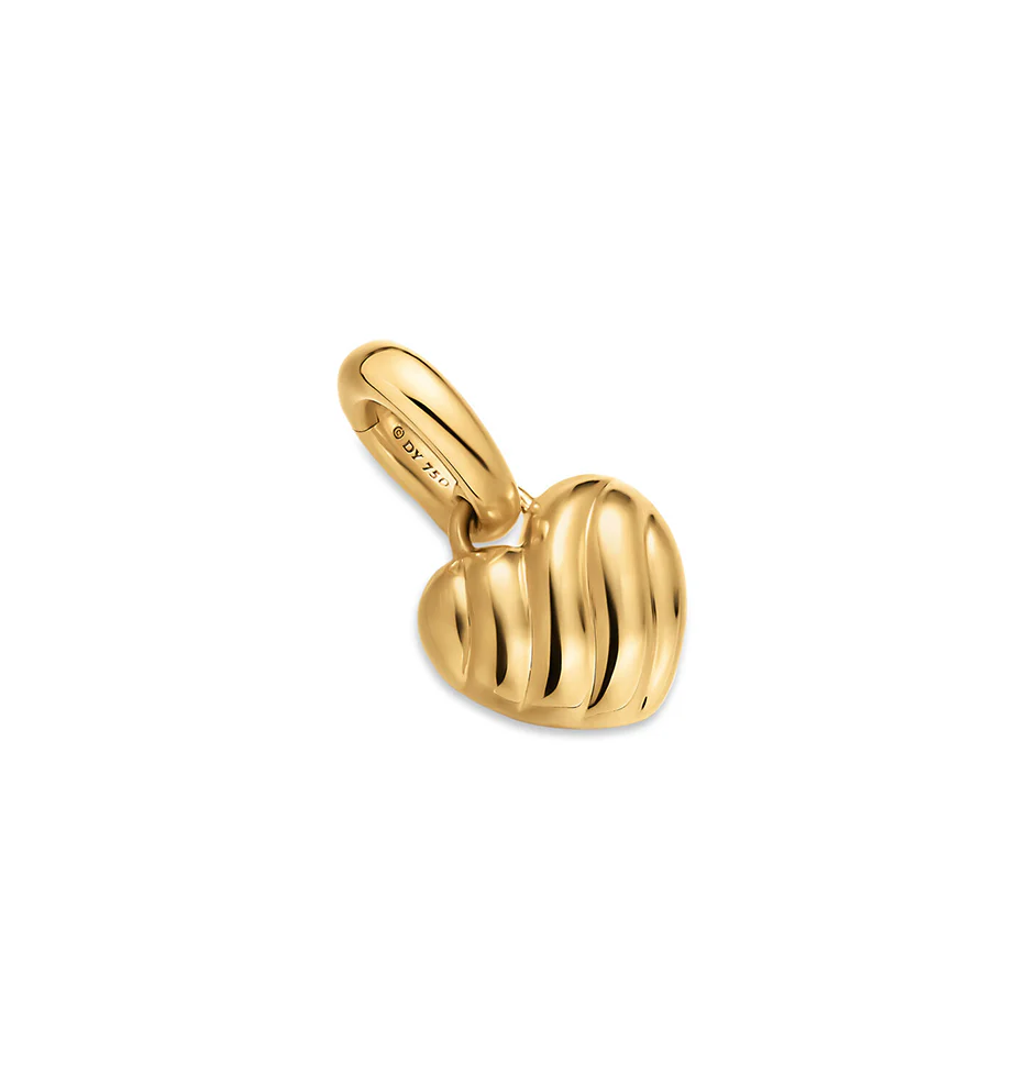 Petite Puffy Cable Heart Amulet in 18K Yellow Gold, 7.4mm